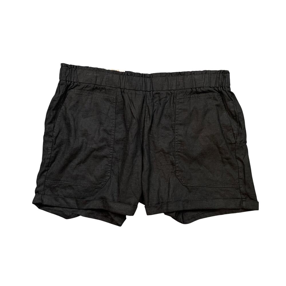 Briggs Shorts Womens 2XL Black Linen Blend Pull On Cuffed Lightweight